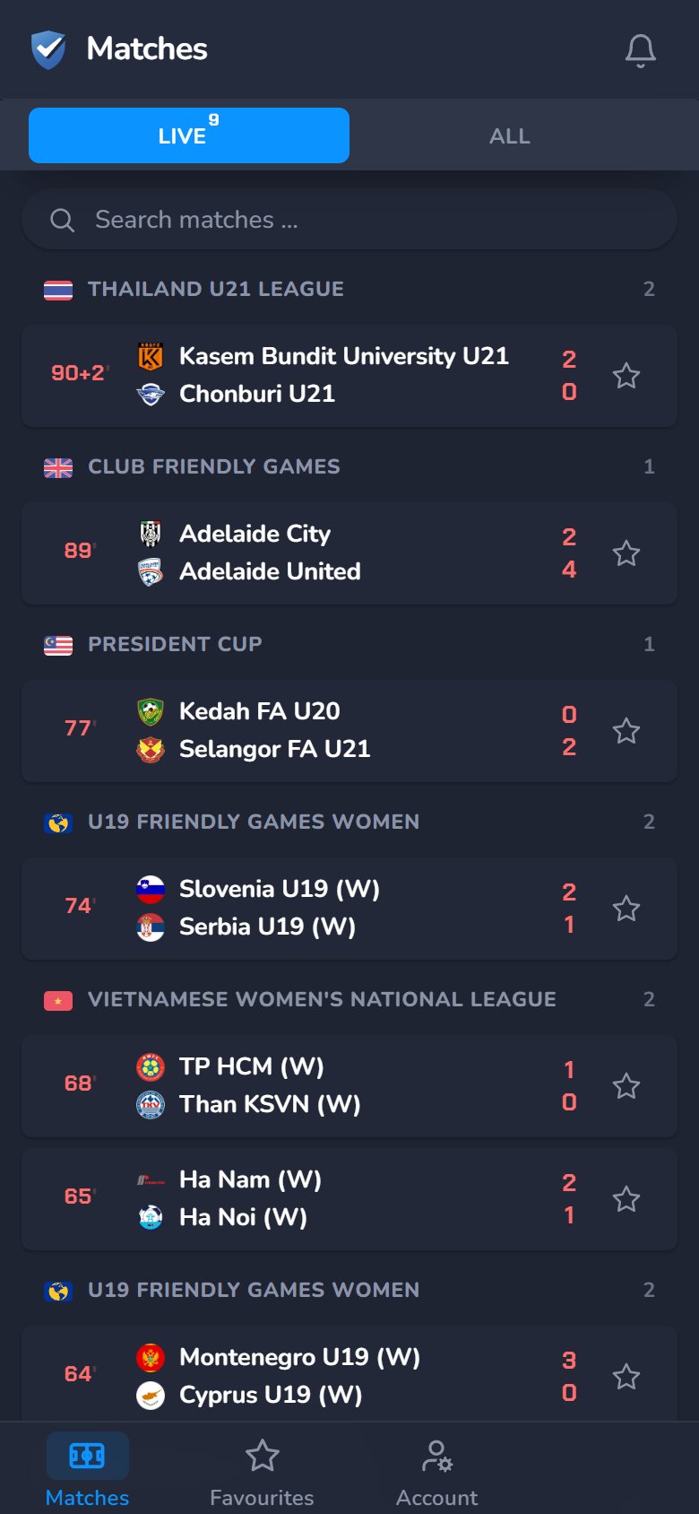 Tipste app: Live scores